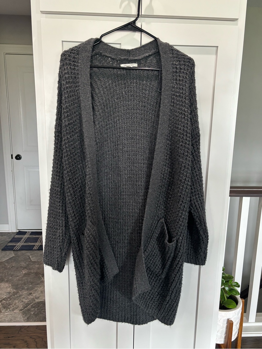American Eagle Dark Gray Open Front Knit Cardigan Sweater Womens XS Pockets